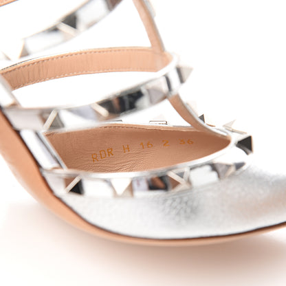 Valentino Garavani Metallic Pebbled Calfskin Rockstud 90mm Cage Mules 36 Silver 8 of 8