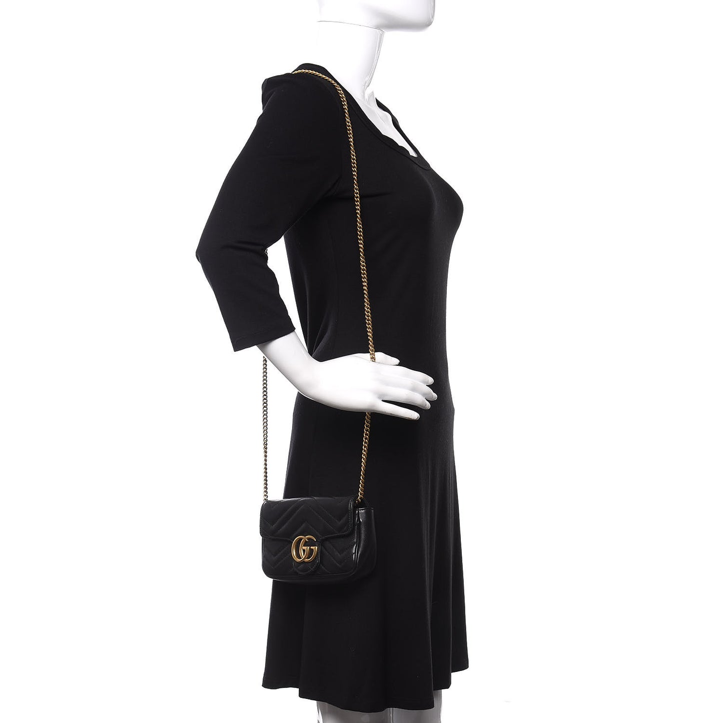 Calfskin Matelasse Super Mini GG Marmont Shoulder Bag Black