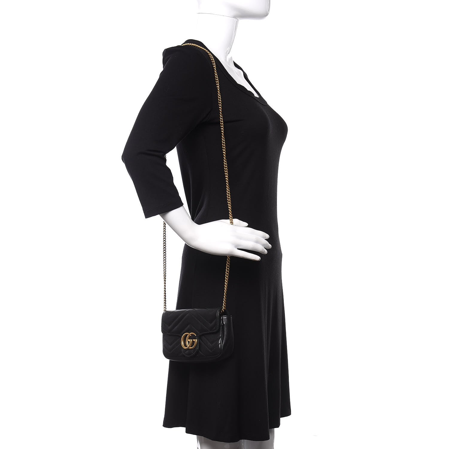 Gucci Calfskin Matelasse Super Mini GG Marmont Shoulder Bag Black 2 of 12
