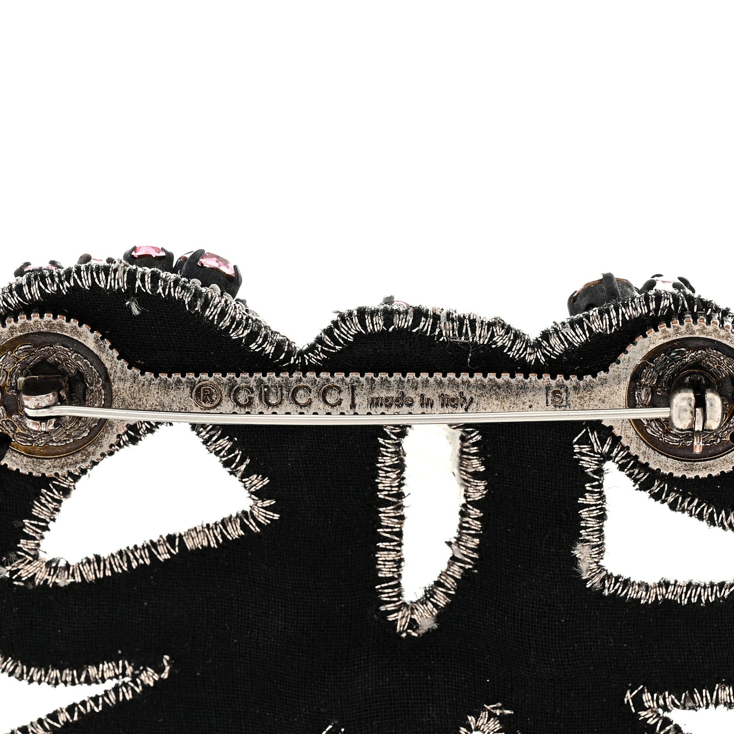 Metal Crystal Bow Brooch Pink