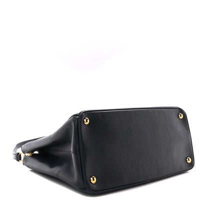 Prada Saffiano Lux Bi-Color Medium Galleria Double Zip Tote Bluette Black 4 of 9