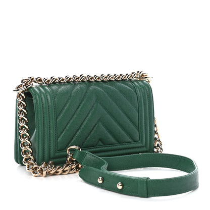 Chanel Caviar Chevron Quilted Small Boy Flap Green 2 of 8