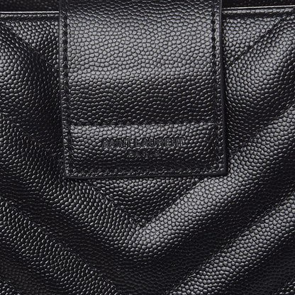Saint Laurent Grain De Poudre Matelasse Chevron Monogram Shopping Bag Black 8 of 9