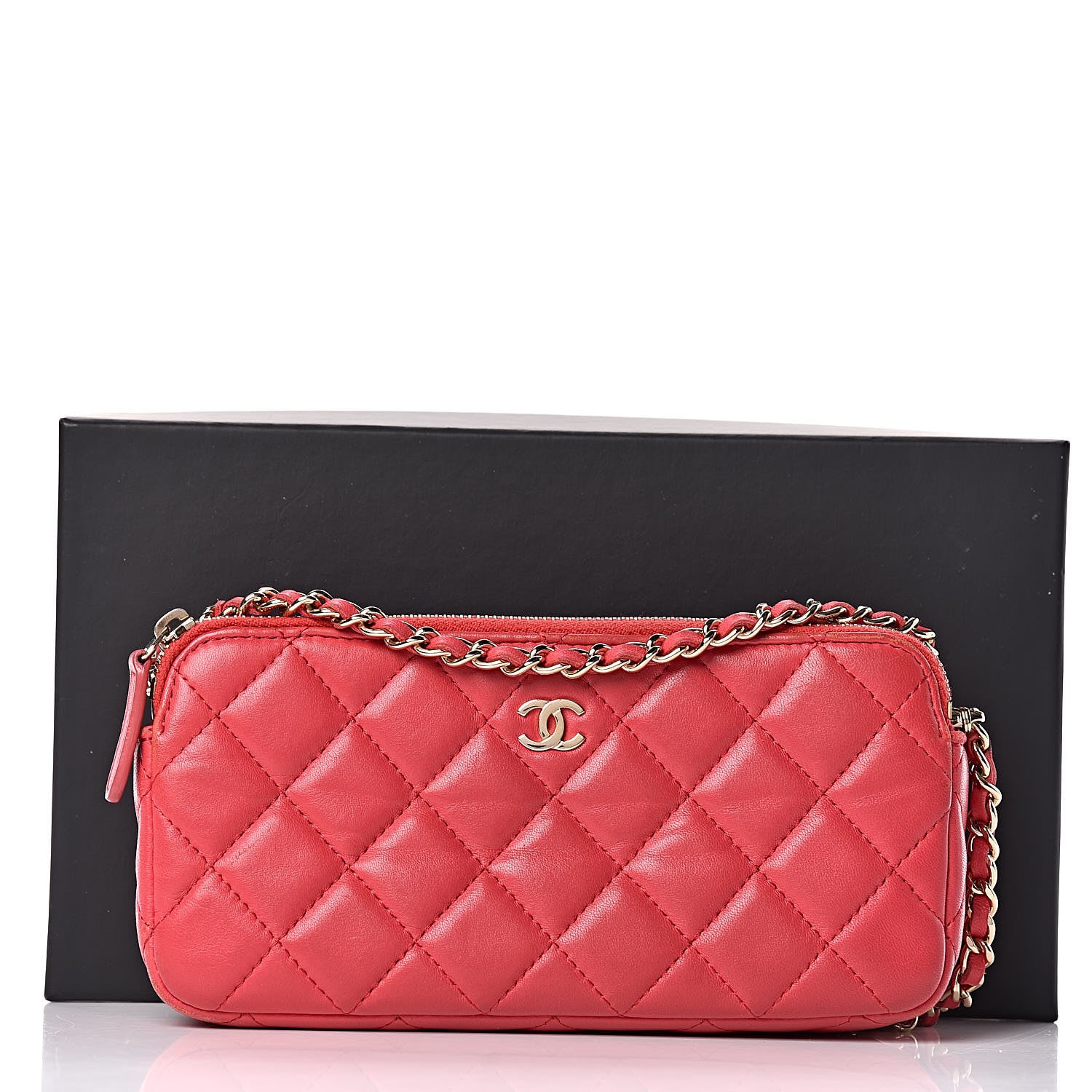Chanel Lambskin Quilted Small Clutch With Chain Dark Pink 11 of 11