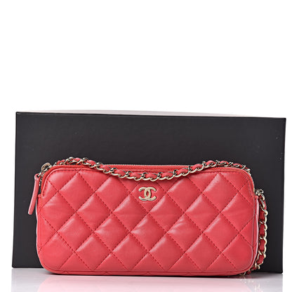 Chanel Lambskin Quilted Small Clutch With Chain Dark Pink 11 of 11