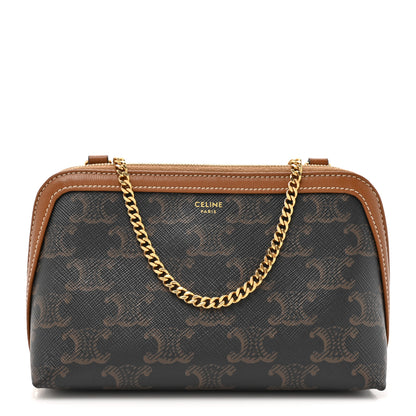 Celine Triomphe Canvas Lambskin Clutch On Chain Tan 1 of 10