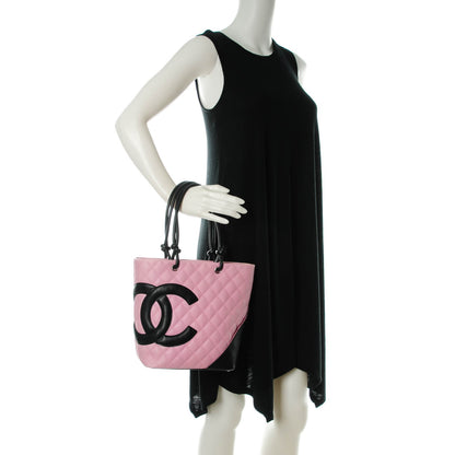 Chanel Calfskin Quilted Medium Cambon Tote Pink Black 2 of 7