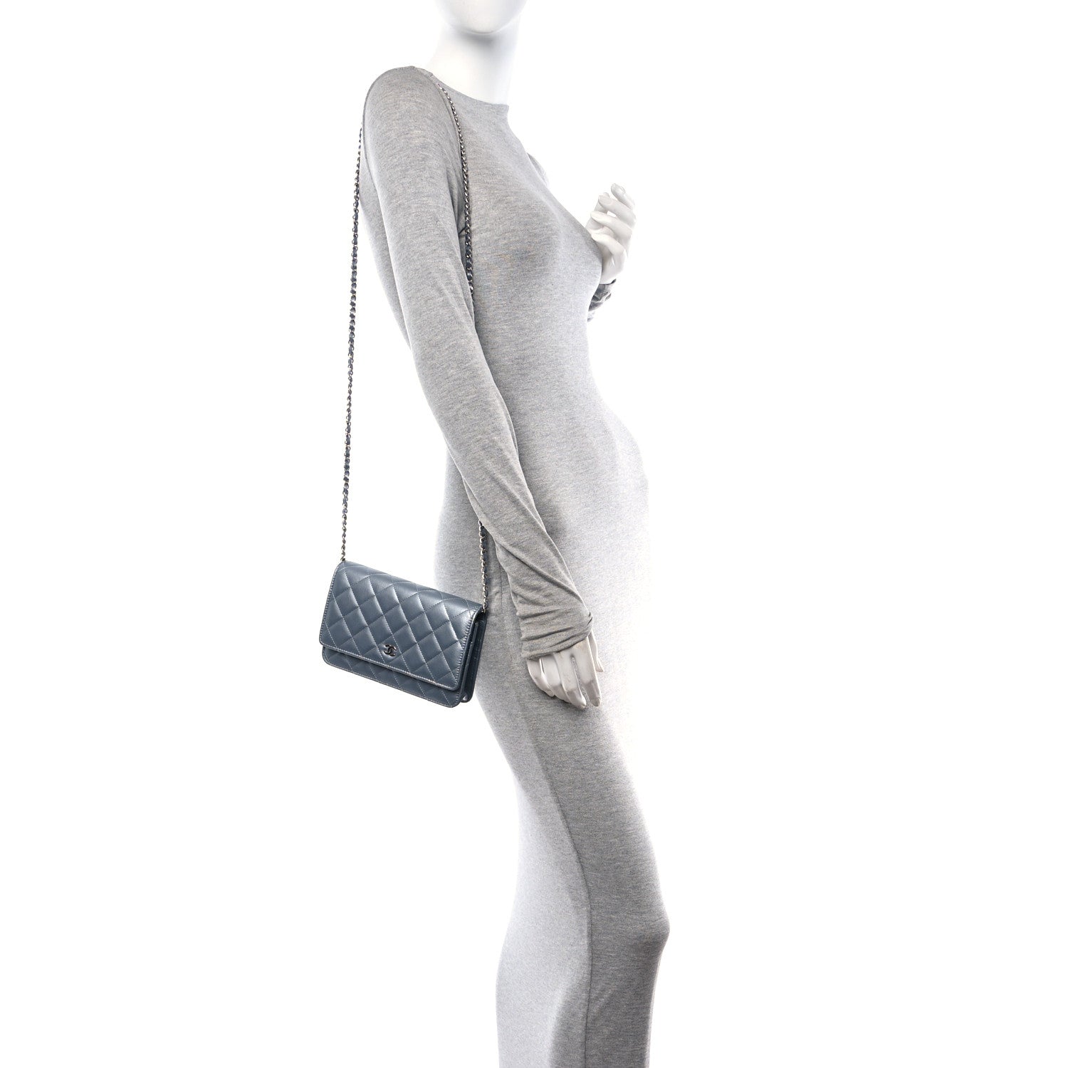 Chanel Metallic Lambskin Quilted Wallet On Chain WOC Silver 2 of 12