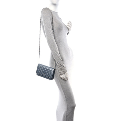 Chanel Metallic Lambskin Quilted Wallet On Chain WOC Silver 2 of 12