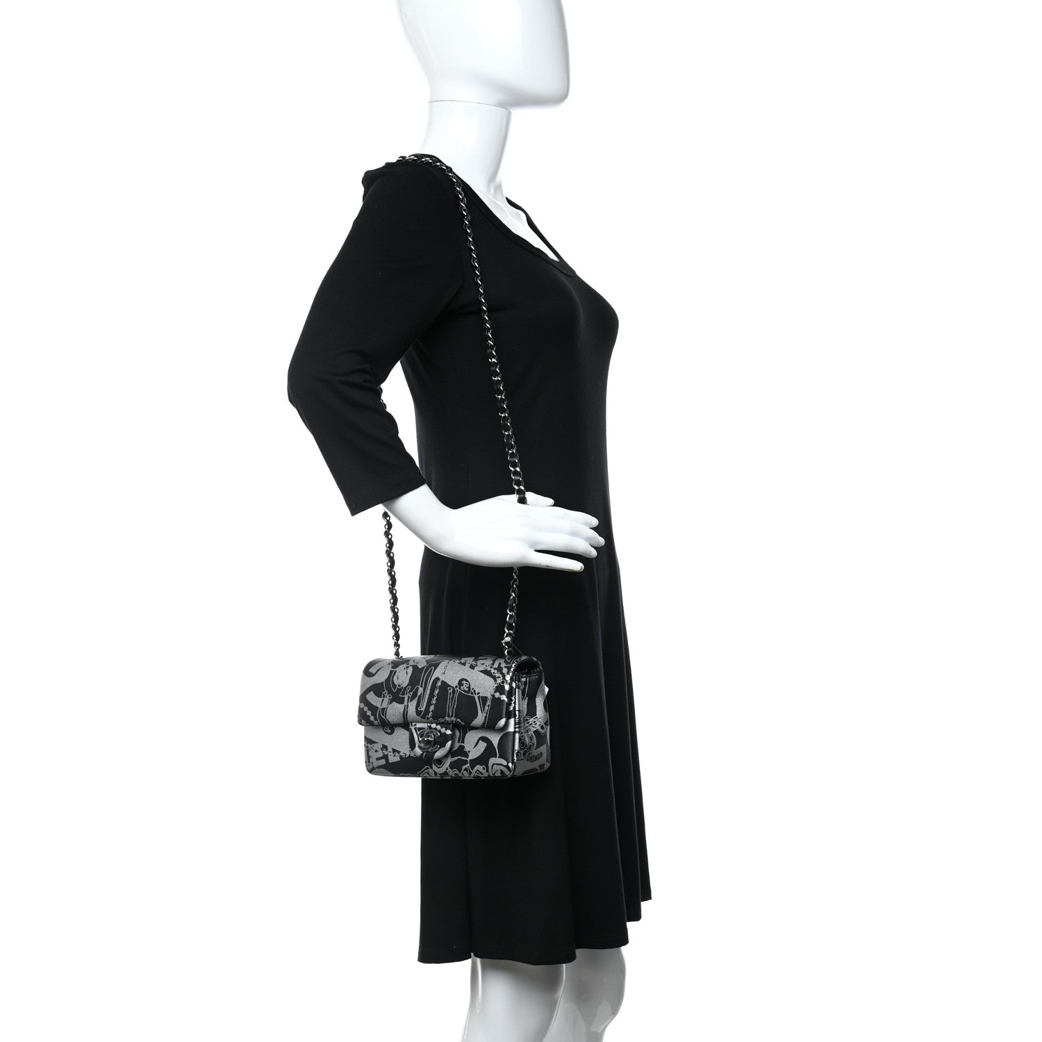 Chanel Lambskin Printed Mini Rectangular Flap Black Silver 2 of 11