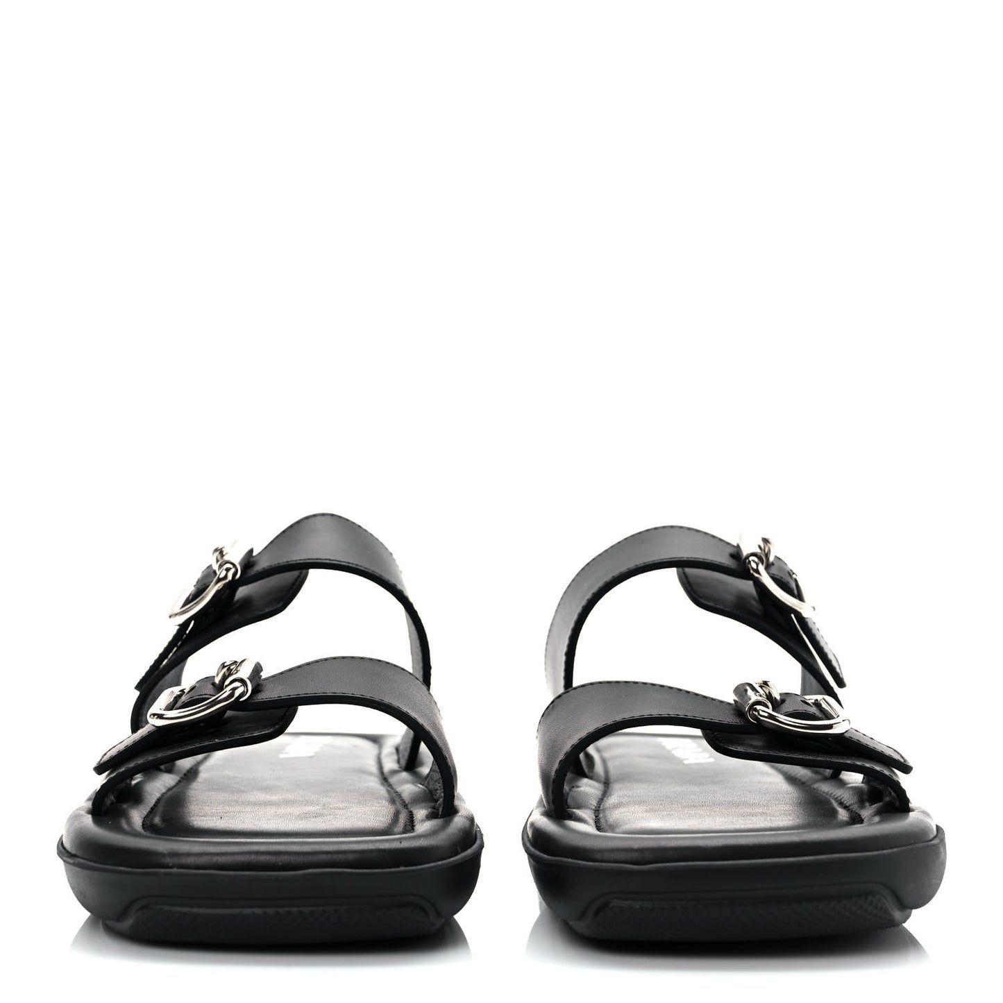 Natural Calfskin Double Buckle 20mm Sandals 39 Black