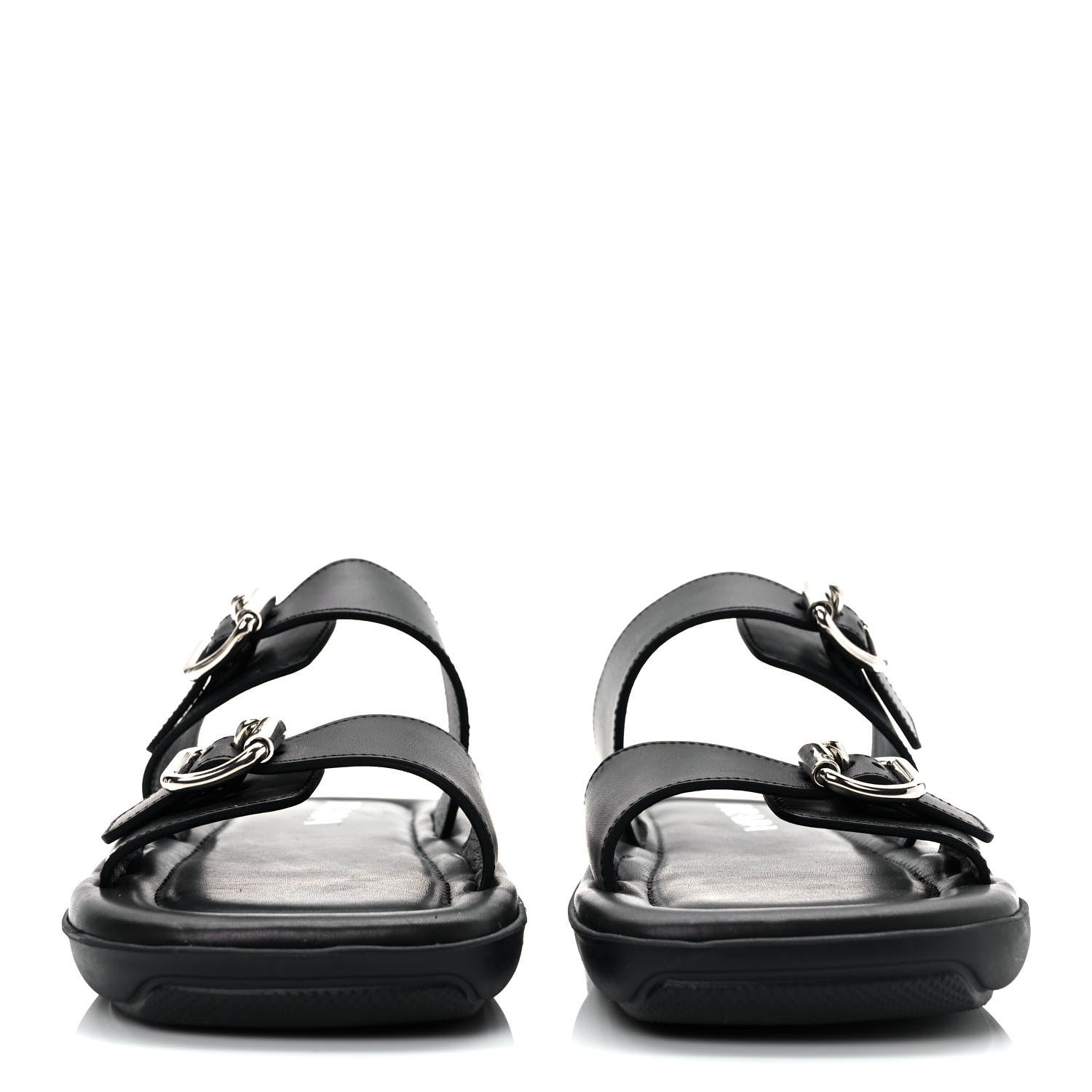 Prada Natural Calfskin Double Buckle 20mm Sandals 39 Black 2 of 9