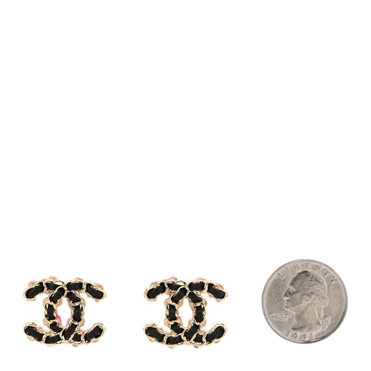 Lambskin CC Chain Earrings Black Gold Pink