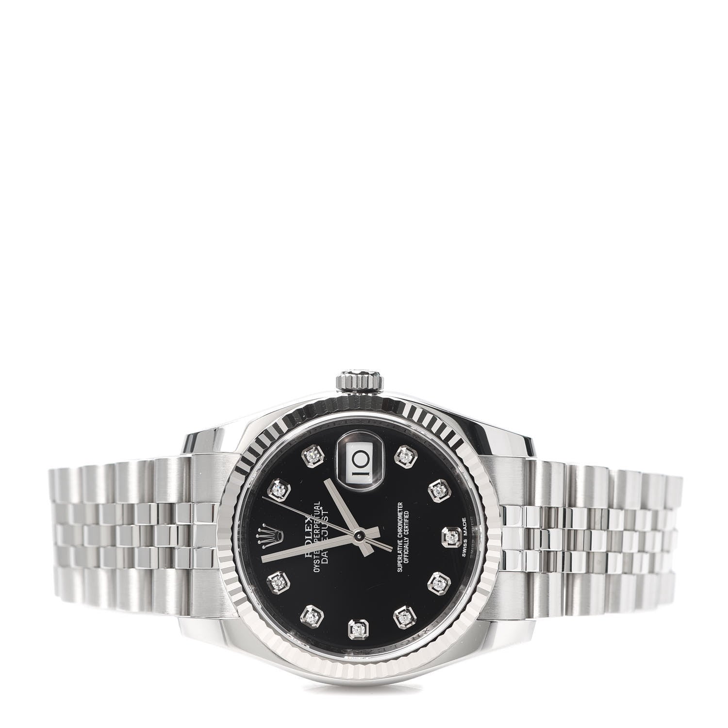 Rolex Stainless Steel 18K White Gold Diamond 36mm Oyster Perpetual Datejust Watch Black 116234 2 of 6