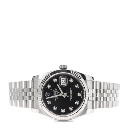 Rolex Stainless Steel 18K White Gold Diamond 36mm Oyster Perpetual Datejust Watch Black 116234 2 of 6
