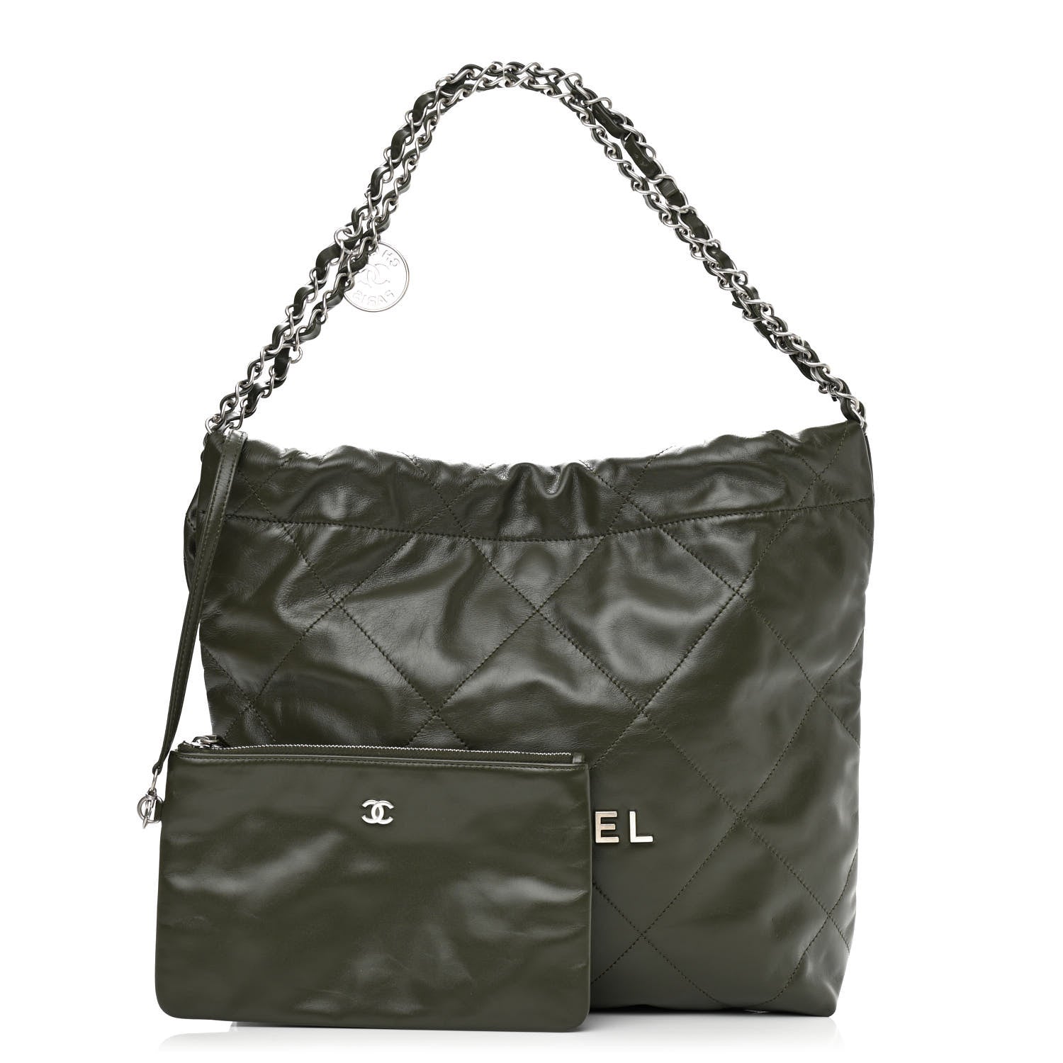 Chanel Shiny Calfskin Quilted Small Chanel 22 Khaki 1 of 10