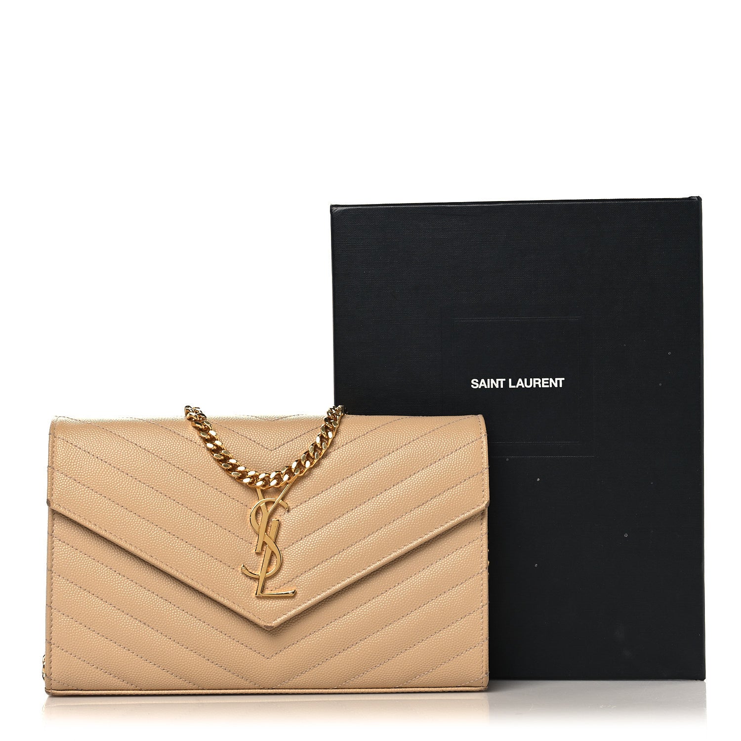 Saint Laurent Grain De Poudre Matelasse Chevron Monogram Chain Wallet Nude Powder 14 of 14