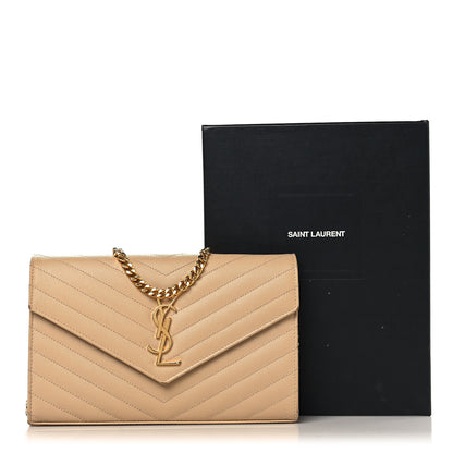 Saint Laurent Grain De Poudre Matelasse Chevron Monogram Chain Wallet Nude Powder 14 of 14