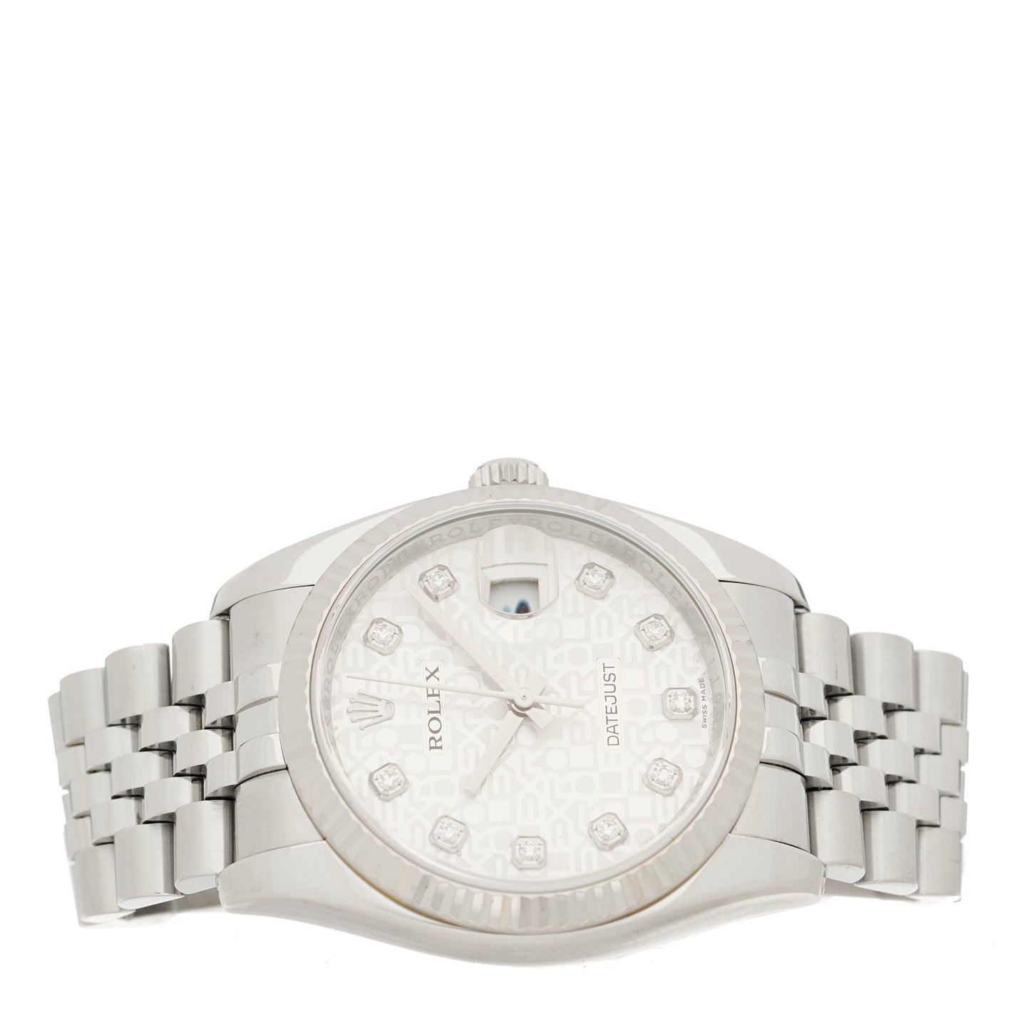 Stainless Steel 18K White Gold Diamond 36mm Oyster Perpetual Datejust Watch Silver Jubilee 116234