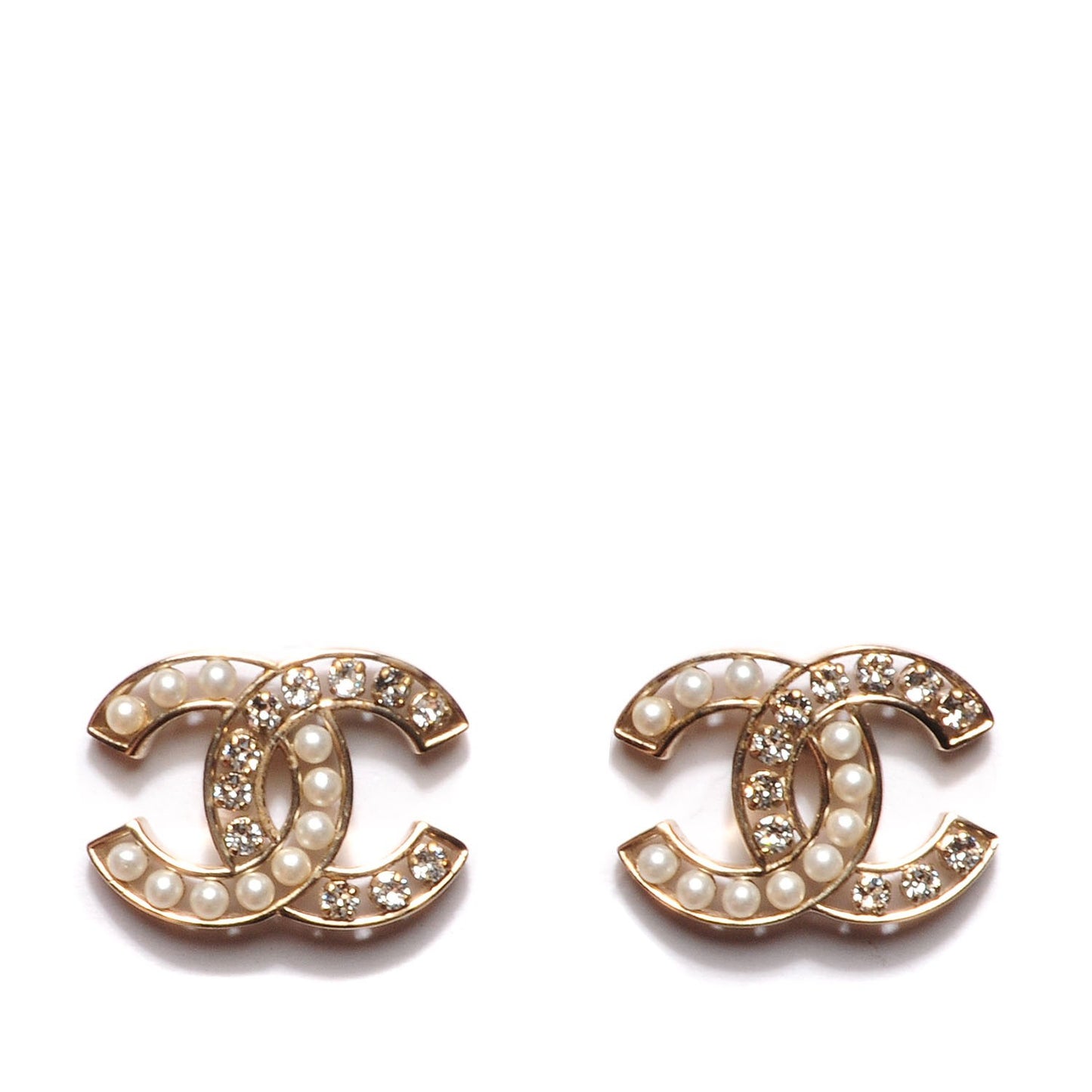 Pearl Crystal CC Earrings Gold