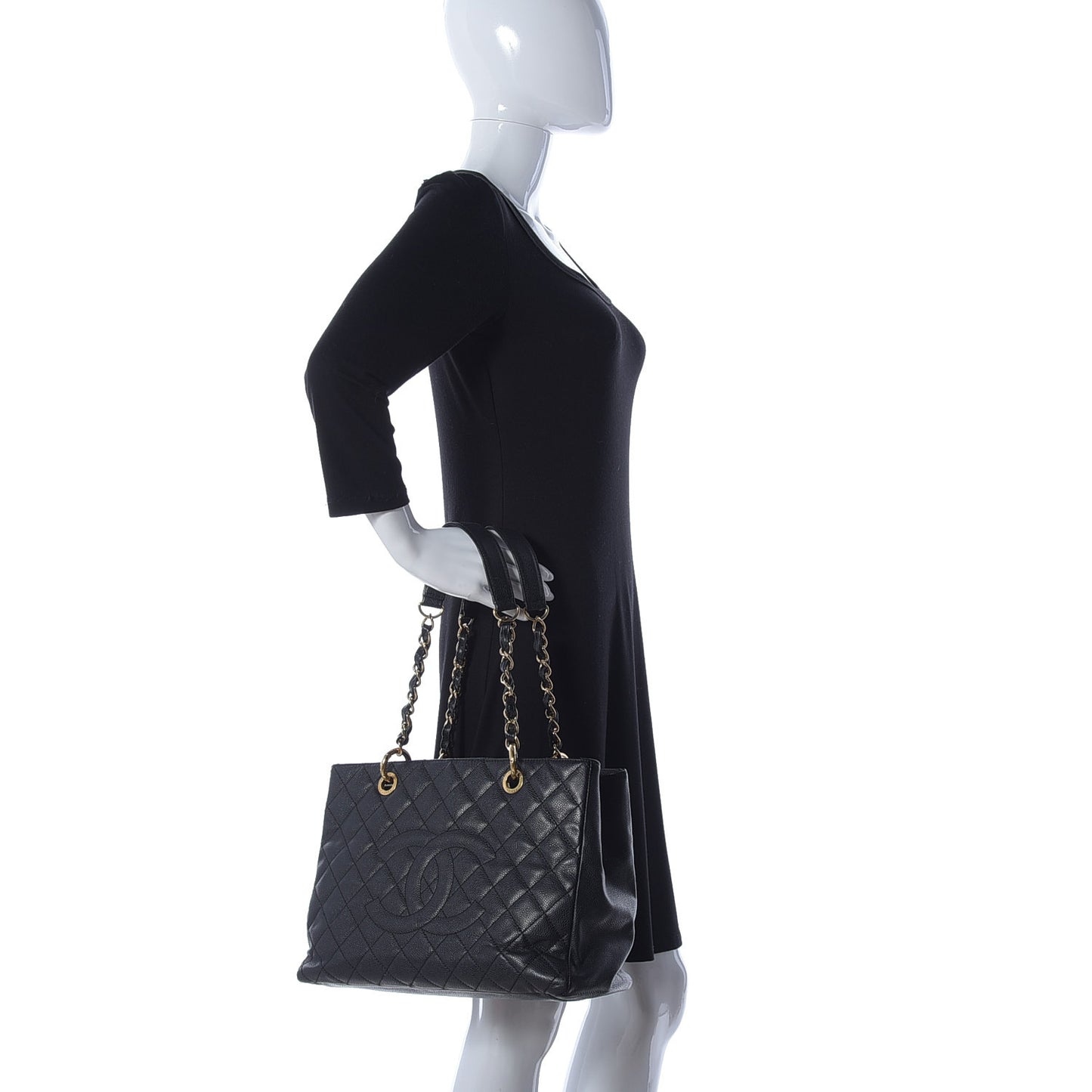 Caviar Quilted Grand Shopping Tote GST Black