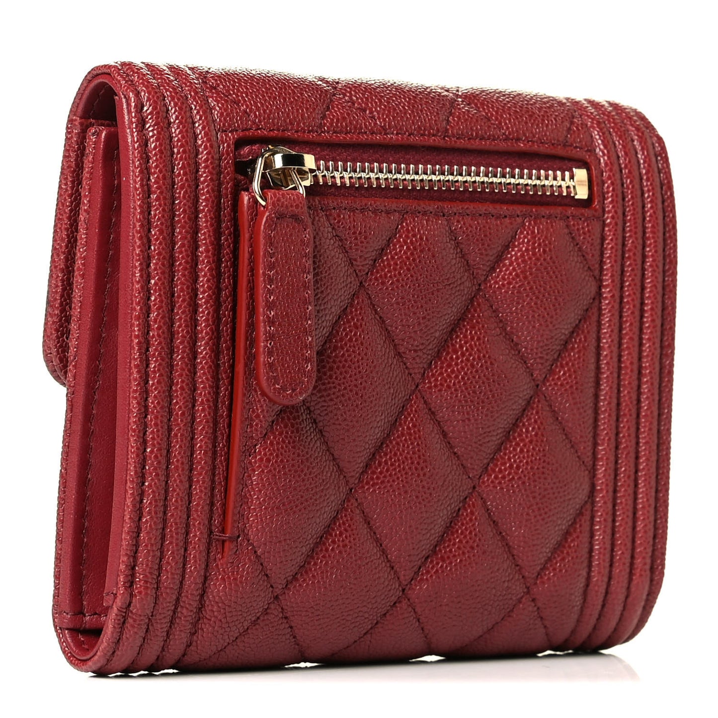 Caviar Quilted Compact Boy Wallet Burgundy