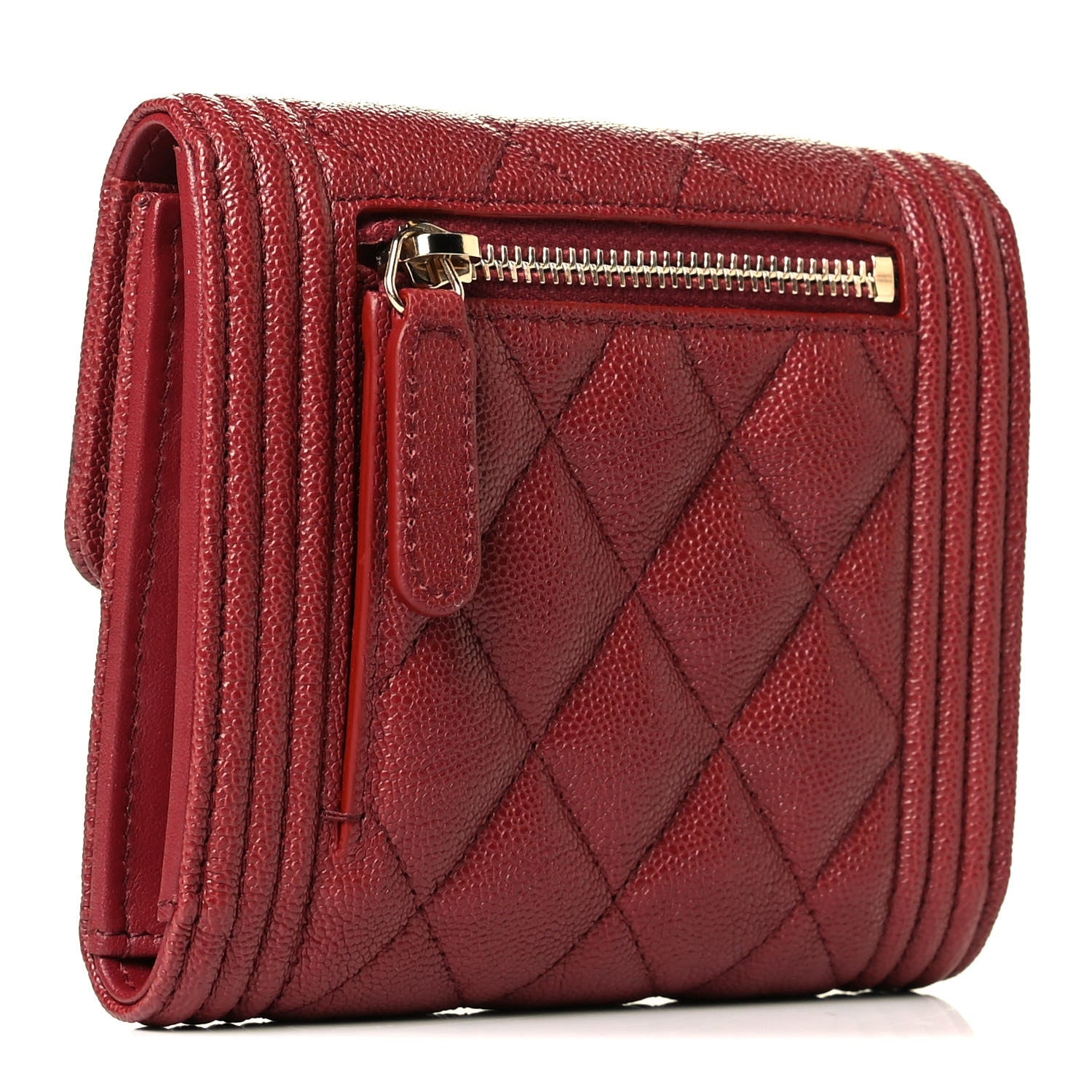 Chanel Caviar Quilted Compact Boy Wallet Burgundy 2 of 6