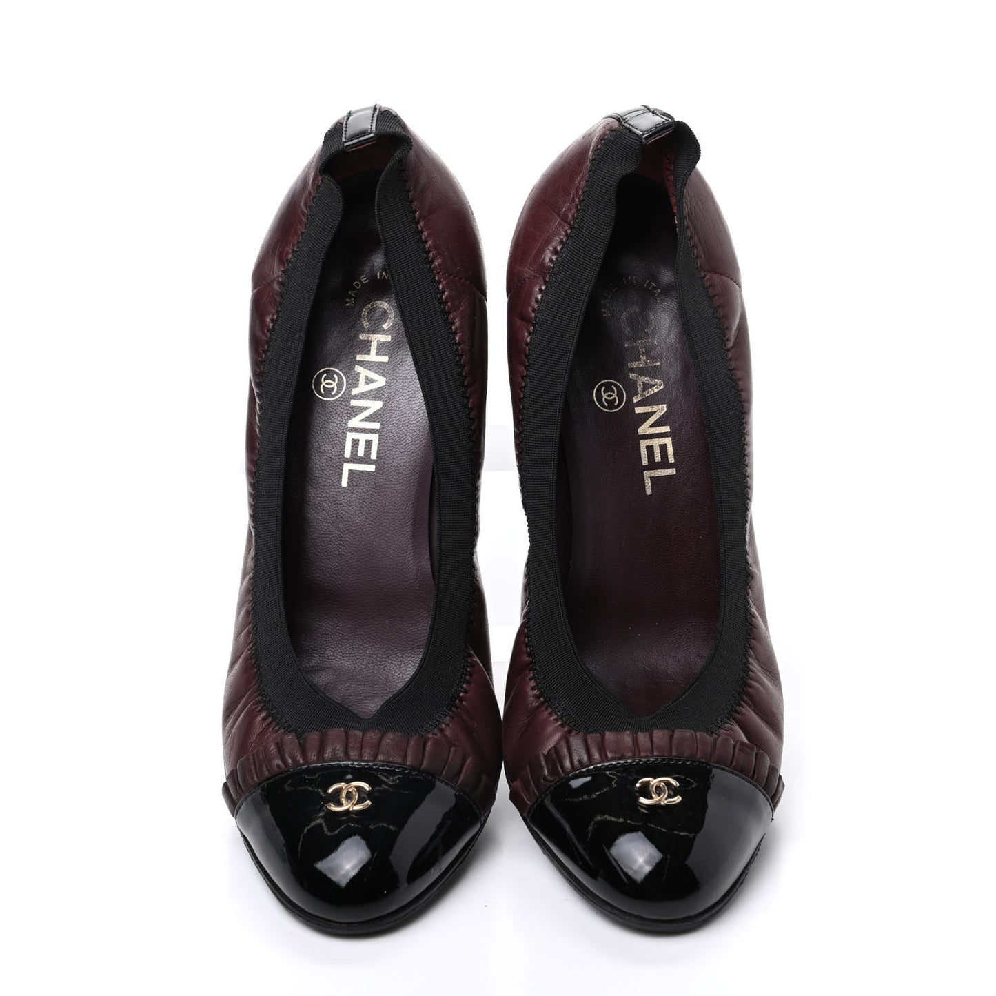 Lambskin Patent CC Elastic Cap Toe Ballerina Pumps 37.5 Burgundy Black
