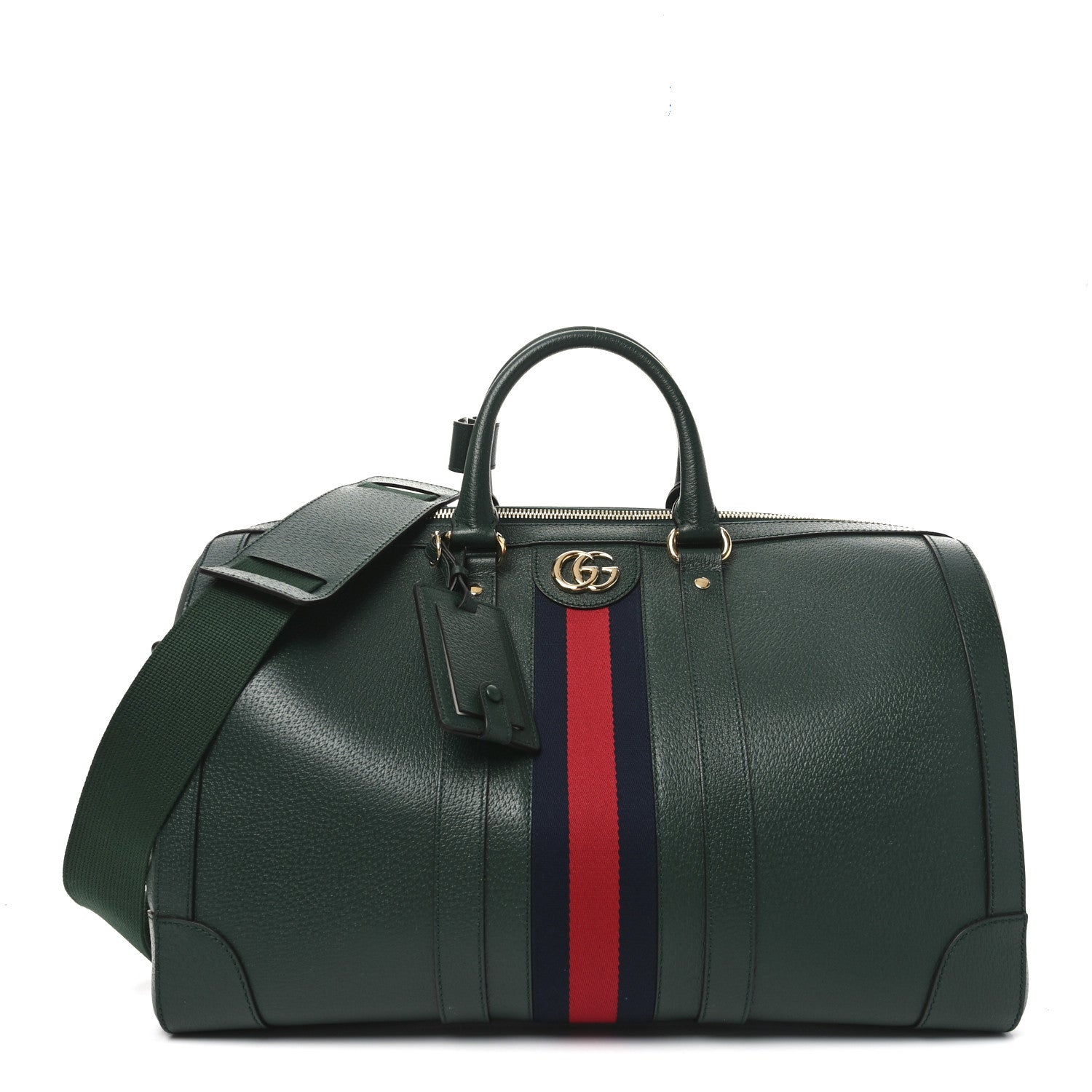 Gucci Textured Dollar Calfskin Web Medium Savoy Duffle Bag Green 1 of 9