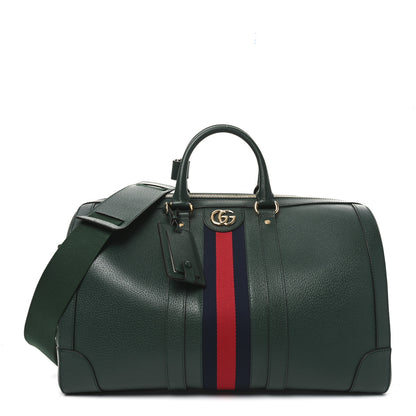 Gucci Textured Dollar Calfskin Web Medium Savoy Duffle Bag Green 1 of 9