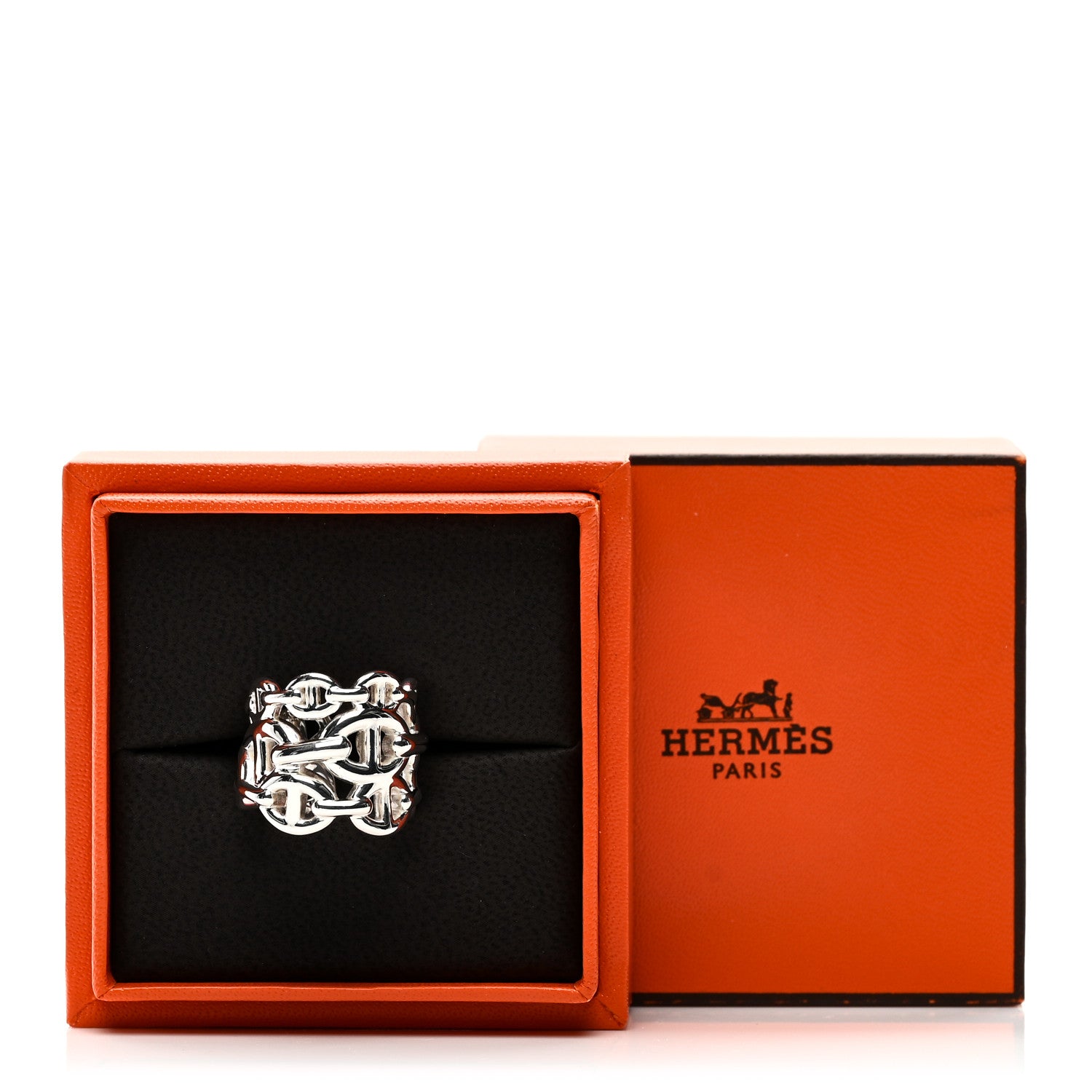 Hermes Sterling Silver GM Chaine d'ncre Enchainee Band Ring 49 5 5 of 5