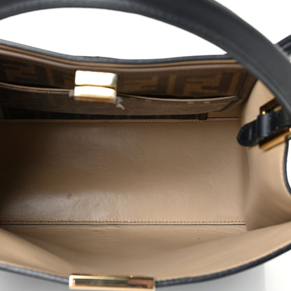Fendi Vitello Seta Glazed Fabric FF 1974 Medium Peekaboo X-Lite Black Mogano Panna 5 of 13