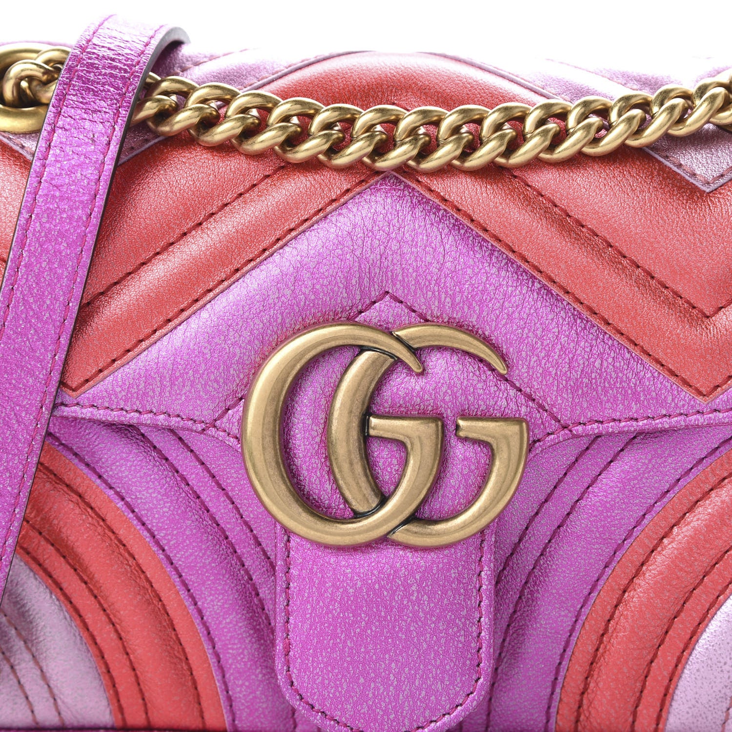 Gucci Metallic Calfskin Matelasse Mini GG Marmont Shoulder Bag Fuchsia 10 of 10