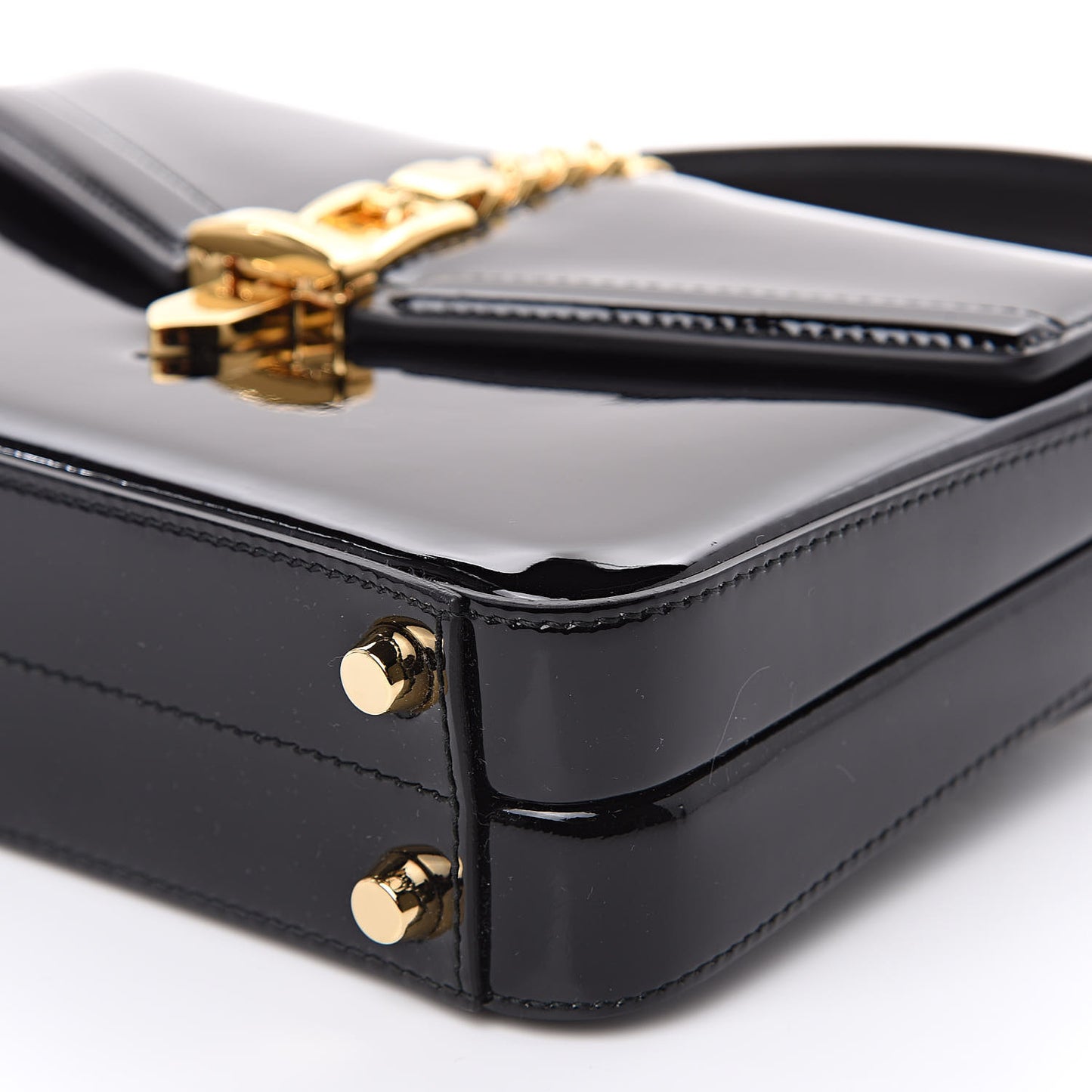 Mousse Top Patent Mini Sylvie 1969 Top Handle Bag Black