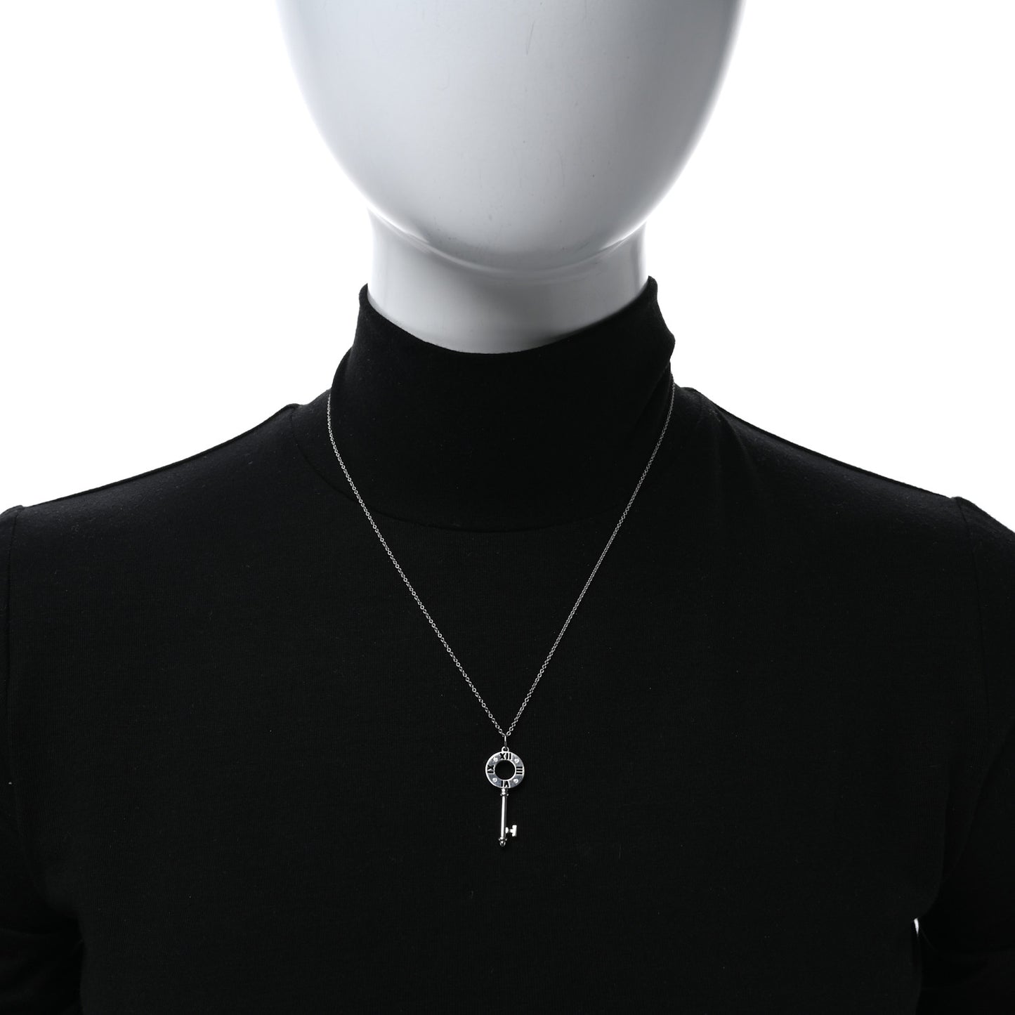 18K White Gold Diamond Atlas Pierced Key Pendant Necklace