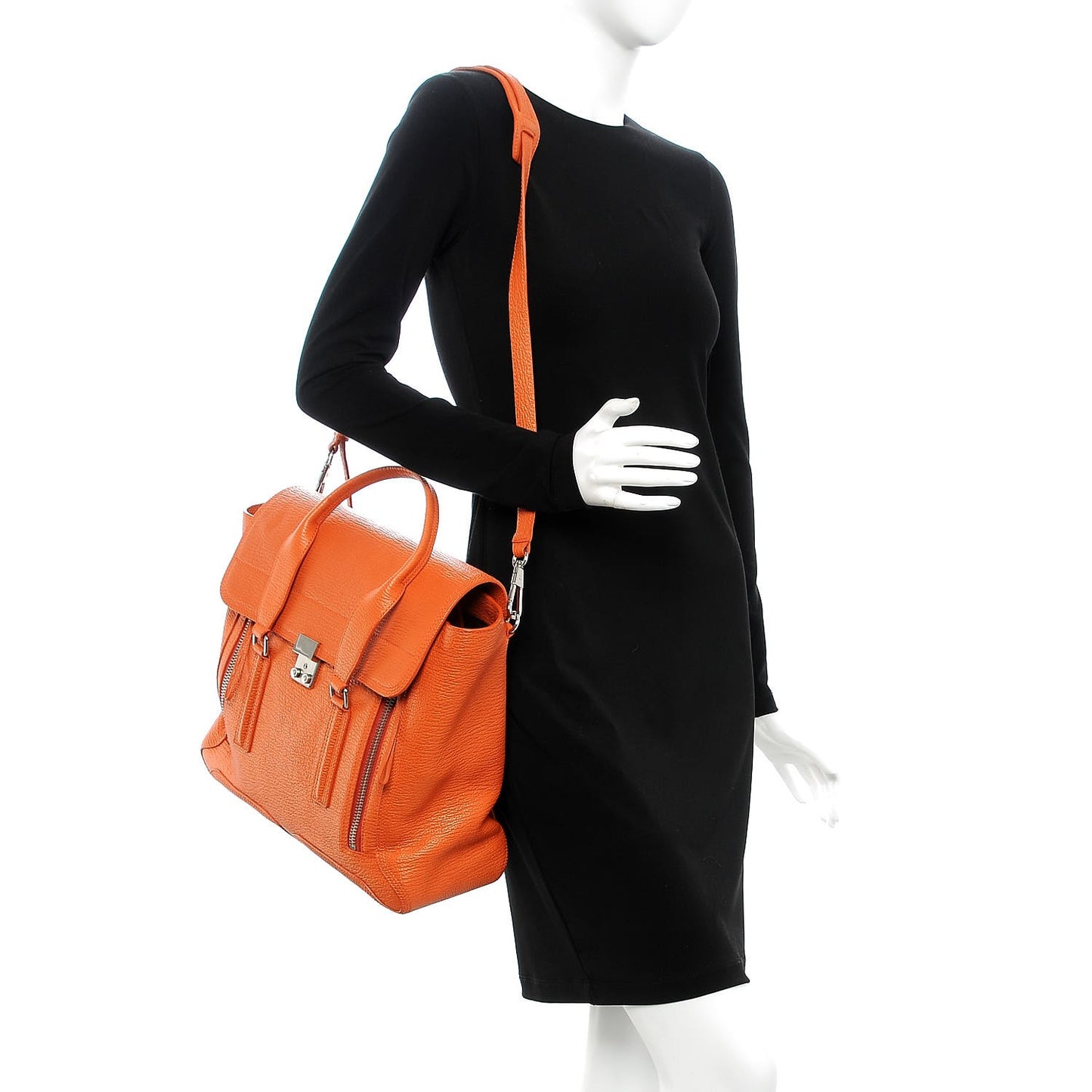 3.1 Textured Calfskin Large Pashli Satchel Mandarin