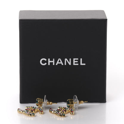 Chanel Crystal Over The Rainbow CC Drop Earrings Gold Multicolor 5 of 5