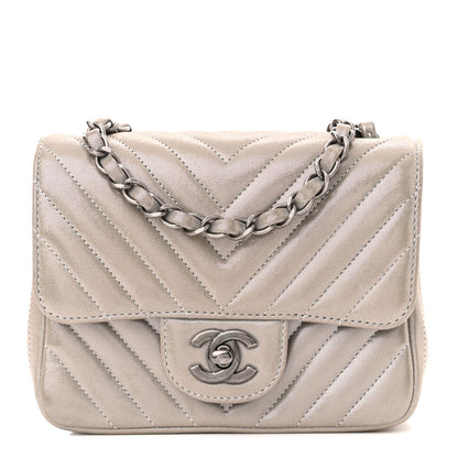 Chanel Iridescent Calfskin Chevron Quilted Mini Square Flap Silver 1 of 10