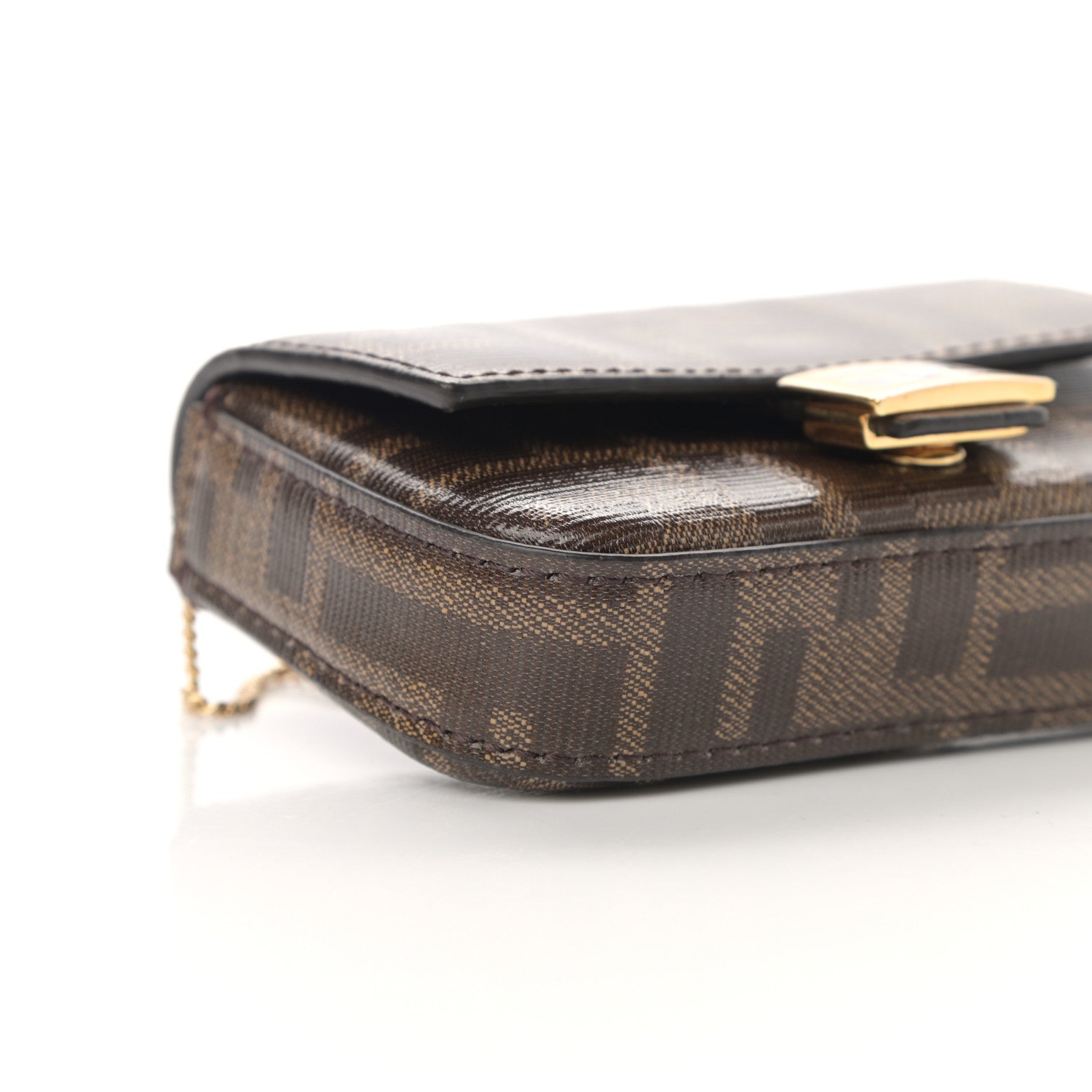 Fendi Glazed Fabric FF 1974 Nano Baguette Charm Mogano Panna 9 of 12