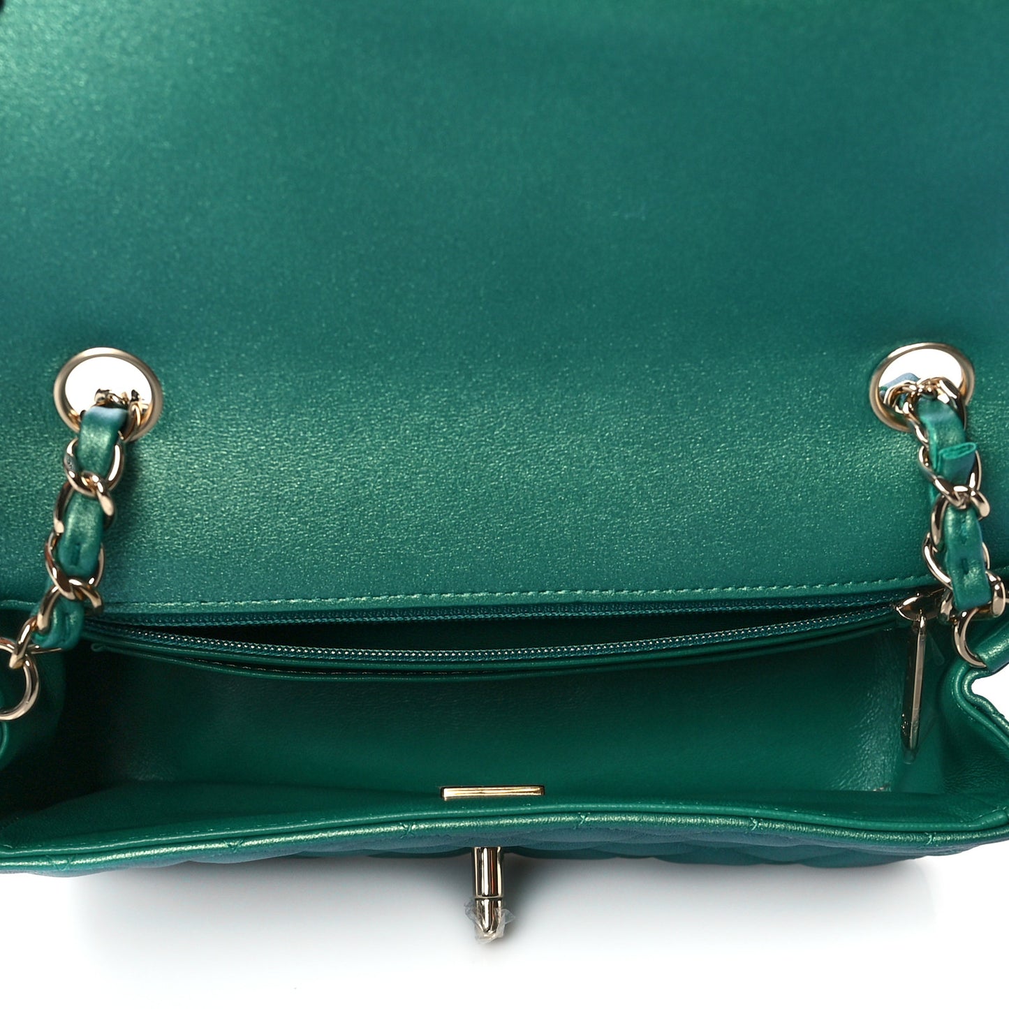 Iridescent Calfskin Quilted Mini Rectangular Flap Green