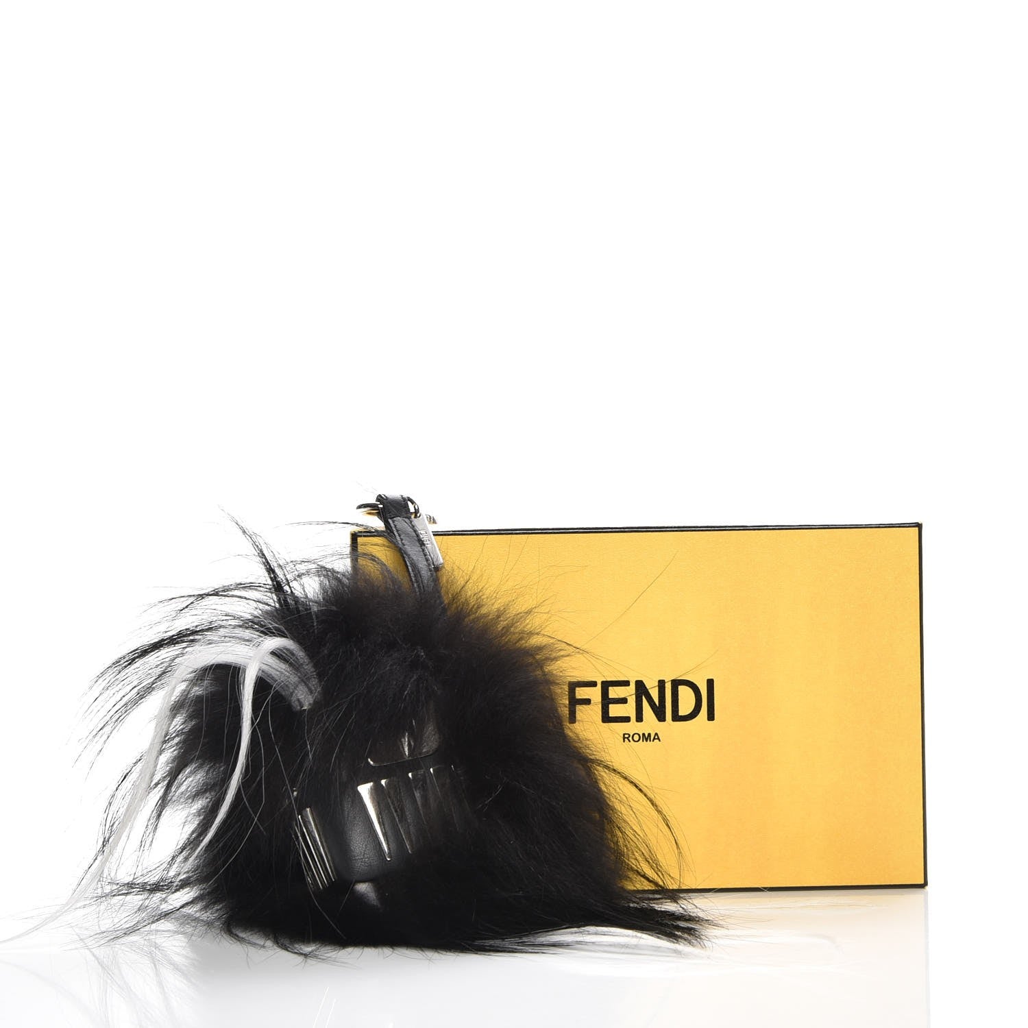 Fendi Goat Fox Fur Calfskin Studded Eye Monster Bag Bug Cube Charm Black 4 of 4