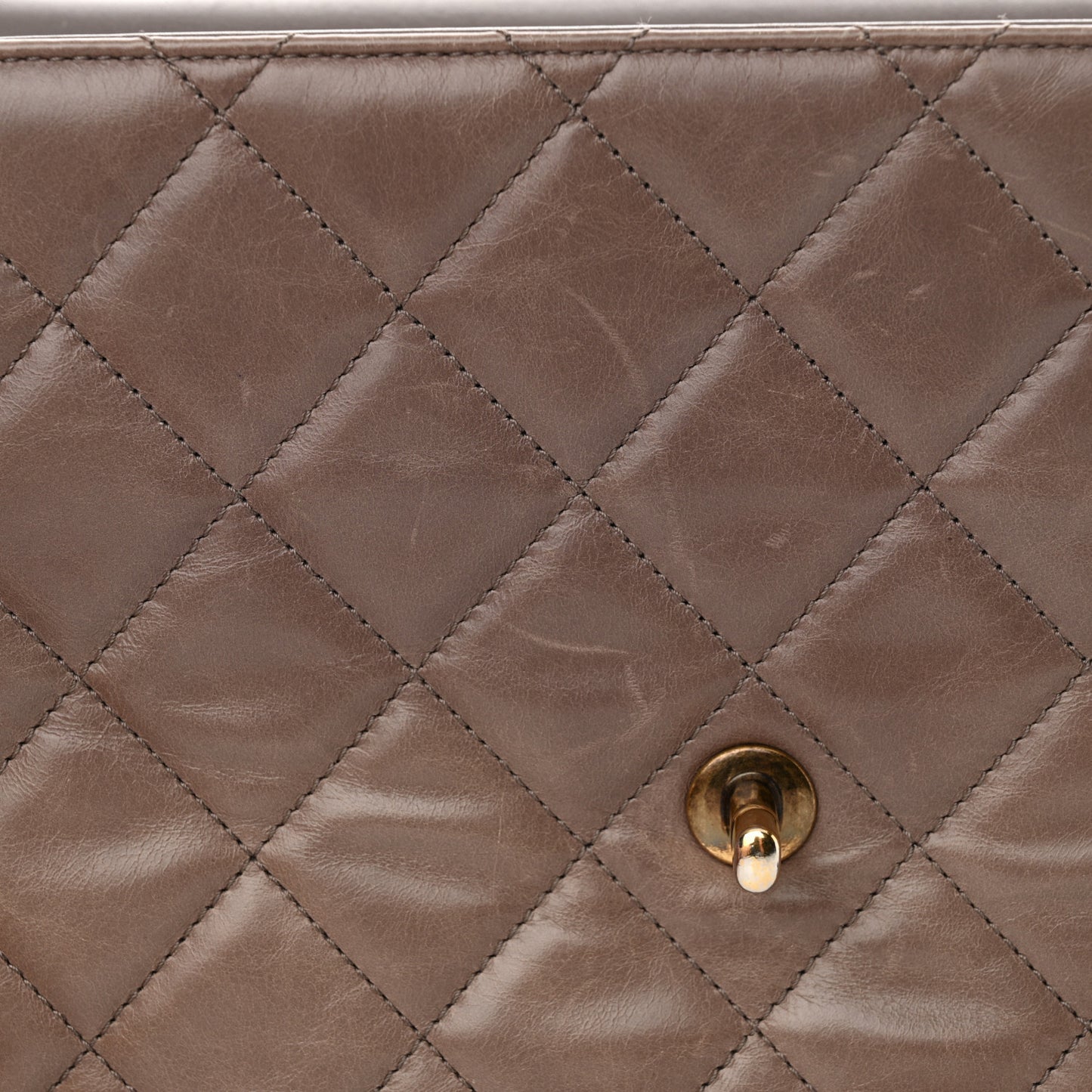 Glazed Calfskin Quilted Medium Gold Bar Top Handle Flap Dark Grey