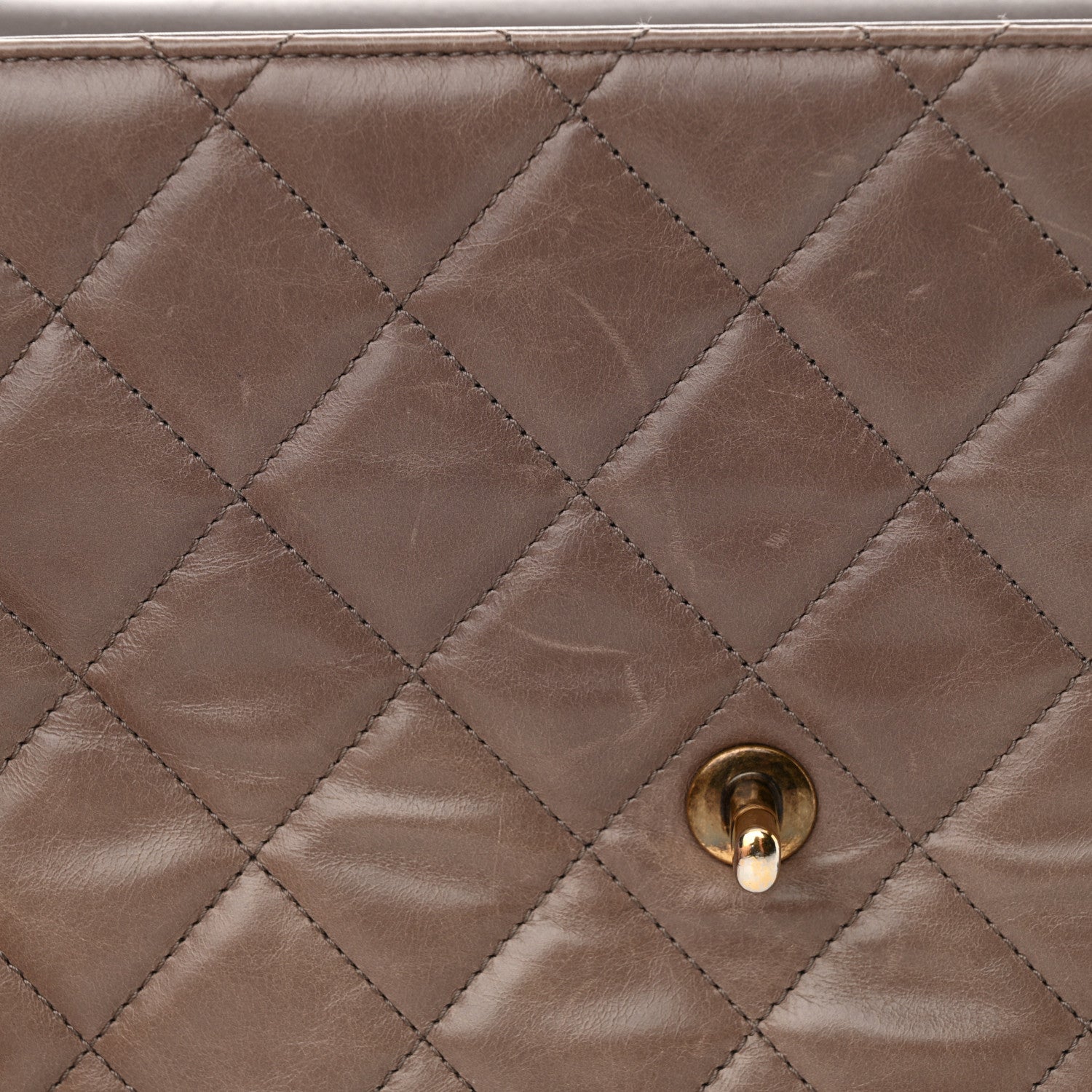 Chanel Glazed Calfskin Quilted Medium Gold Bar Top Handle Flap Dark Grey 13 of 20