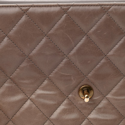 Chanel Glazed Calfskin Quilted Medium Gold Bar Top Handle Flap Dark Grey 13 of 20