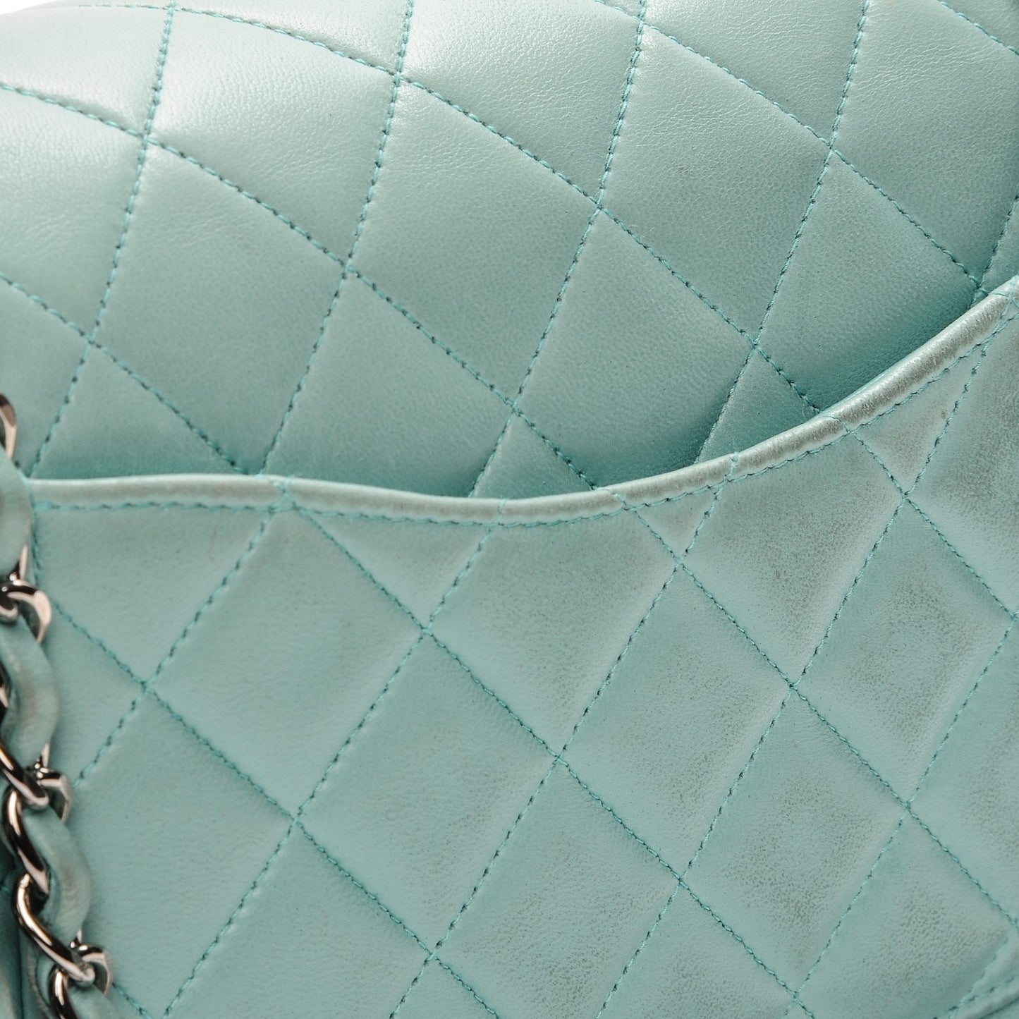 Lambskin Quilted Medium Double Flap Light Green