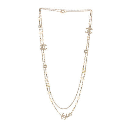 Chanel Pearl Crystal CC Long Necklace Gold 2 of 10