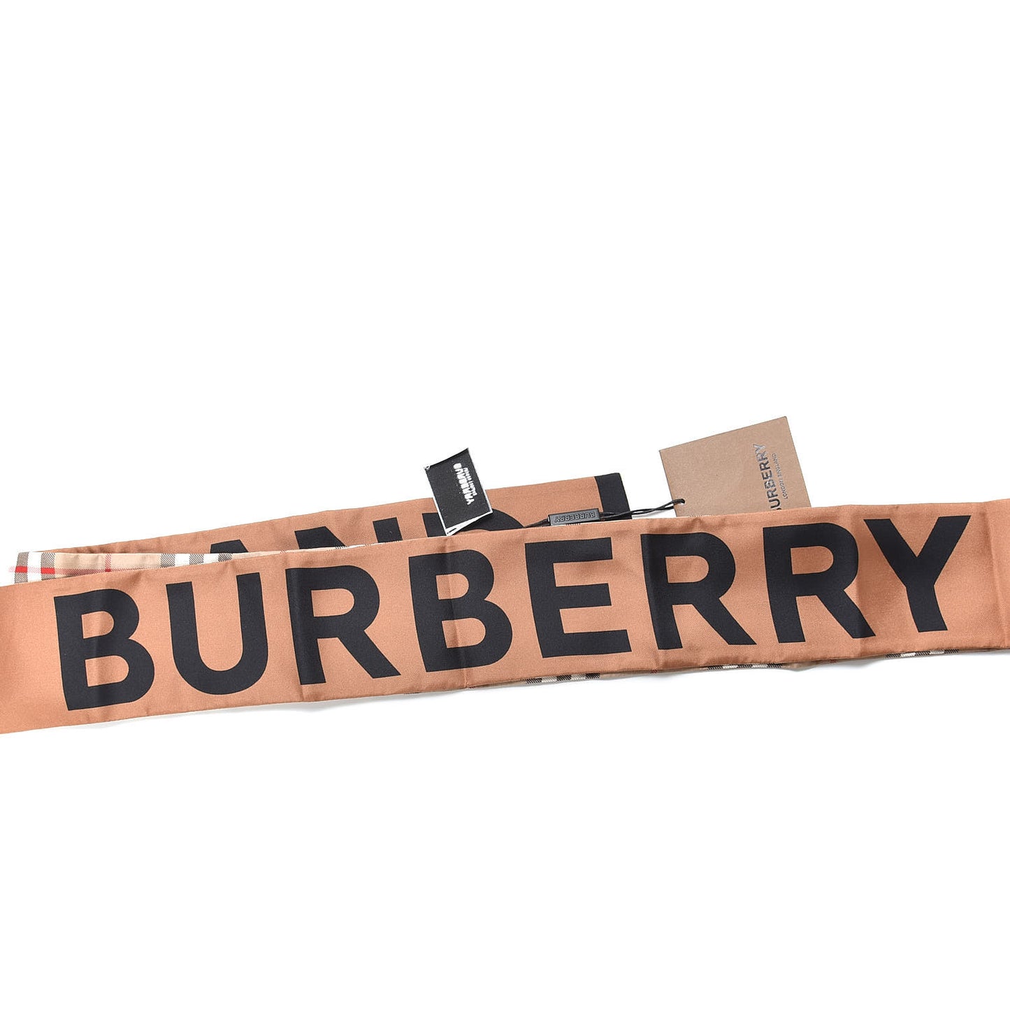Silk Vintage Check Logo Print Skinny Scarf Archive Beige