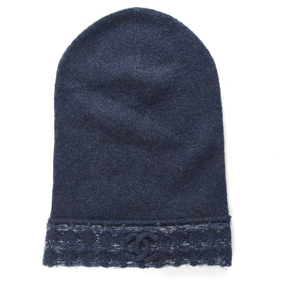 Chanel Cashmere Silk CC Beanie Hat Navy 1 of 4