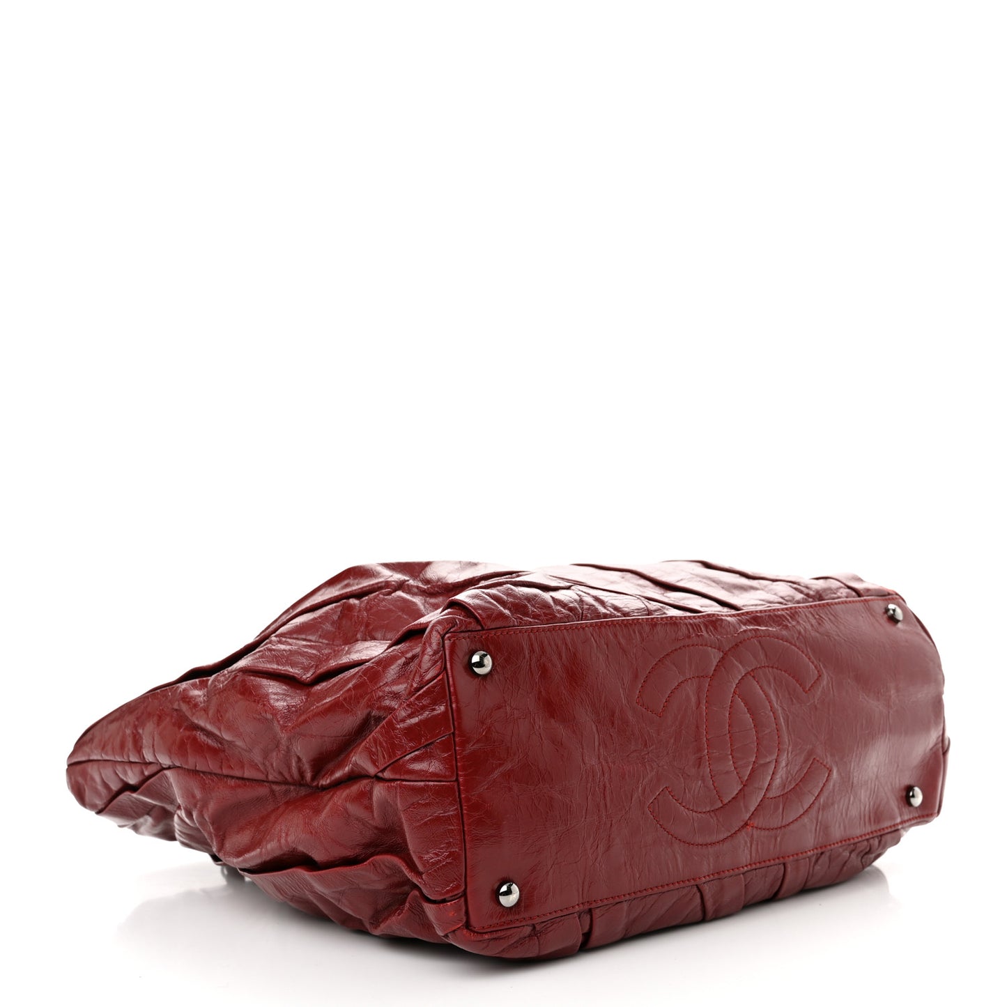 Glazed Calfskin Twisted Large Tote Red