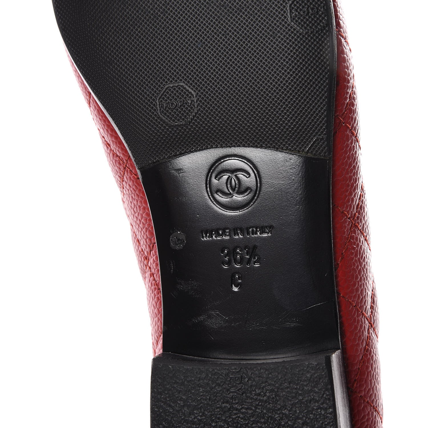 Chanel Caviar Quilted CC Cap Toe Ballerina Flats 36.5 Red 6 of 8